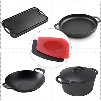 316 Upgraded Chainmail Scrubber with Silicone Handle Cast Iron Cleaner for Cast Iron Grill Pan Skillet Wok Bakeware Ergonomic to Hold Easy to Use Dishwasher Safe, Scrubber + Scraper + Towel (Black)