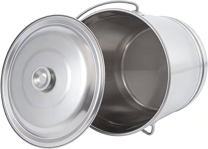14L/14.8 Qt Large Stainless Steel Compost Bucket Milk Metal Pail with Lid & Handle, Compost Bin Kitchen Scrap Buckets Food Waste Slop Storage Container Buckets Garbage Pail, Open Lip Edge