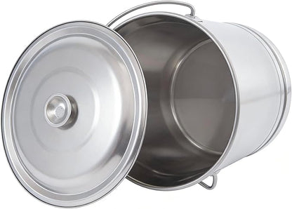 14L/14.8 Qt Large Stainless Steel Compost Bucket Milk Metal Pail with Lid & Handle, Compost Bin Kitchen Scrap Buckets Food Waste Slop Storage Container Buckets Garbage Pail, Open Lip Edge
