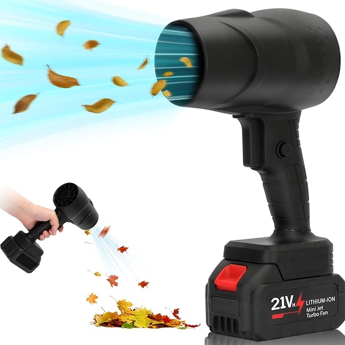 Cordless Handheld Leaf Blower with 2 x 4.0 Ah Batteries, 32000RPM Turbo Jet Blower, Small Leaf Blower for Deck, Garden, Patio, Portable Handheld Mini Turbine Drying Snow Blower Black