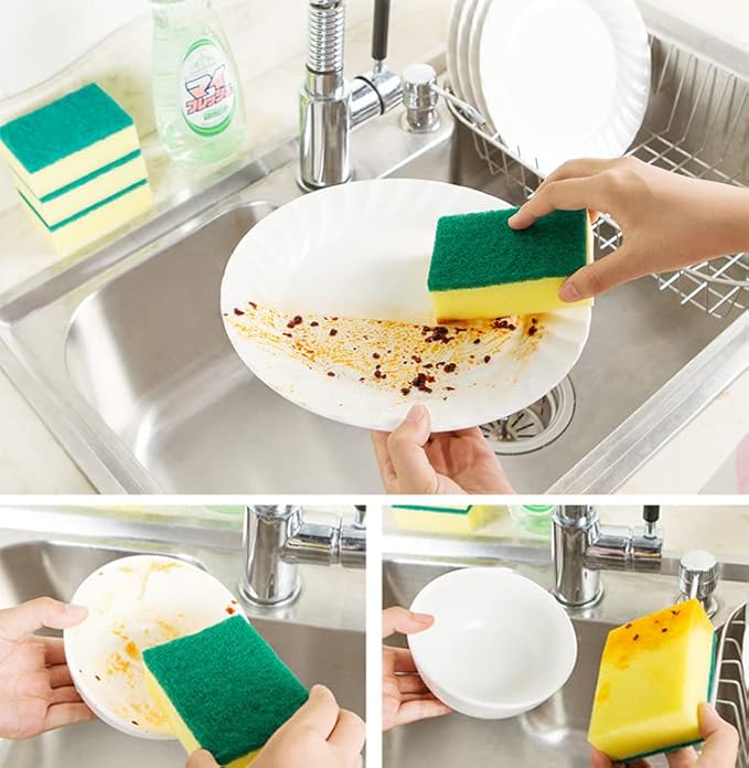 AKOAK 10 Pcs 3.9" x 2.8" x 1.2" Heavy Duty Scrub Sponge – Kitchen Dish, Sink and Bathroom Cleaning Scrubber Sponge