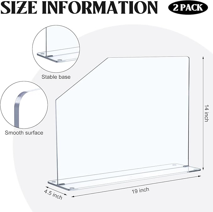 Vesici 2 Pcs Clear Acrylic Sink Splash Guard Freestanding Panel Barrier with Easy Reach Cutaway Kitchen Guard Protective Splatter Barrier for Home Hospital(19" Length, 14" Height, 4.5" Base)
