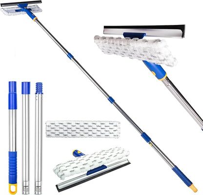 Squeegee for Window Cleaning with Extendable Pole, 53" 2-in-1 Window Cleaning Tool Kit, Shower Squeegee with Long Handle, Indoor/Outdoor High Window Cleaning-Two Pads