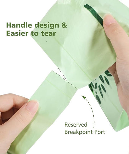 6-8 Gallon kitchen Trash Bags With Handle Tie 60 Packs, AYOTEE Medium TrashBags 8 Gallon Compost Bag 30L For Kitchen Trash Cans, Certified By ASTM D 6866 Unscented Bag for Compost Bin Green