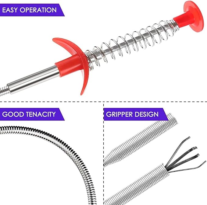33 Inch Drain Snake Hair Clog Remover Tool, Flexible Grabber Claw Pickup, Long Reach Drain Cleaner for Sink, Toilet, Sewer, Shower, Kitchen, Bathroom Tub, Easy Unclogging Tool