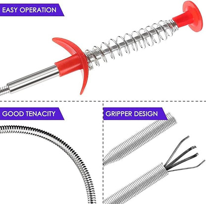 33 Inch Drain Snake Hair Clog Remover Tool, Flexible Grabber Claw Pickup, Long Reach Drain Cleaner for Sink, Toilet, Sewer, Shower, Kitchen, Bathroom Tub, Easy Unclogging Tool