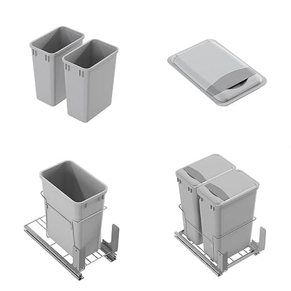 Dowell 2 Pack Wastebasket Trash Can Container, Plastic Garbage Bin, Stackable, for Kitchen, Office, Home & Commercial Use, Fits Under Sink/Desk - Grey (2, 35 QT)