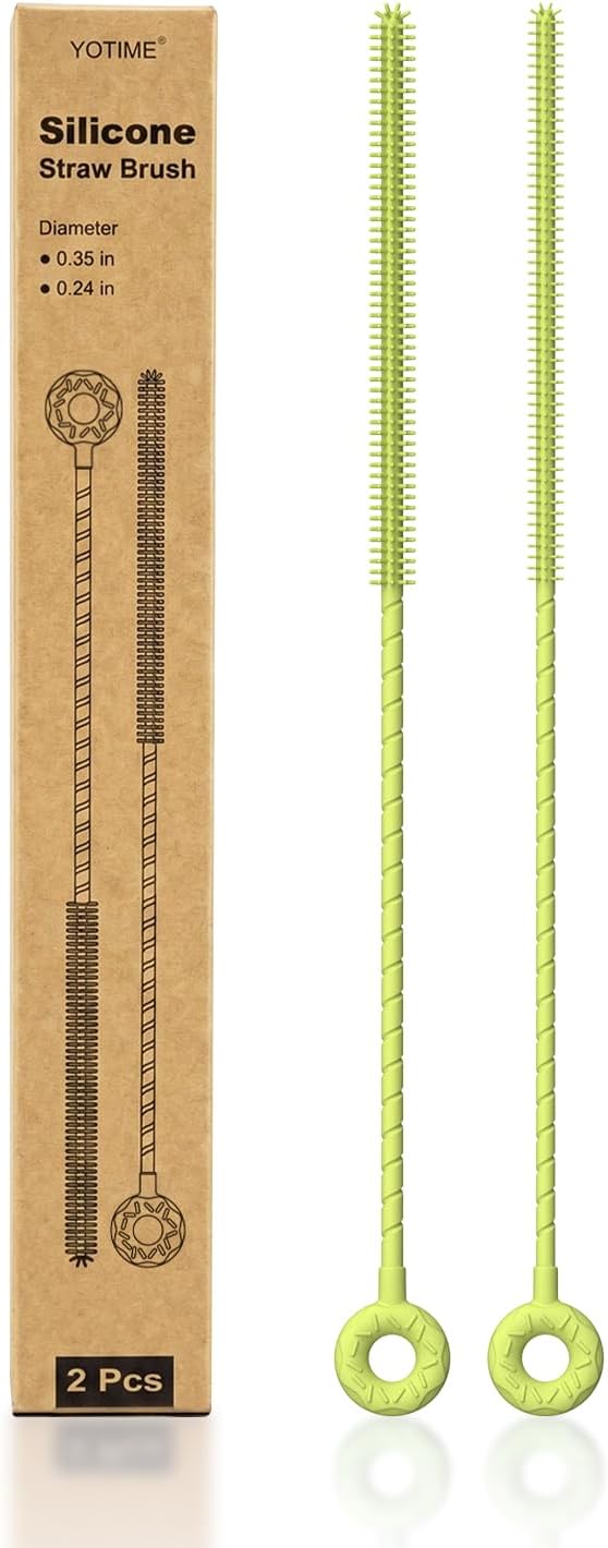 YOTIME Silicone Straw Cleaner Brush, 2 Pcs Reusable Straw Brush(6mm+9mm) for Cleaning Narrow & Wide Straws, Tumblers, Green