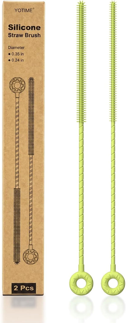 YOTIME Silicone Straw Cleaner Brush, 2 Pcs Reusable Straw Brush(6mm+9mm) for Cleaning Narrow & Wide Straws, Tumblers, Green