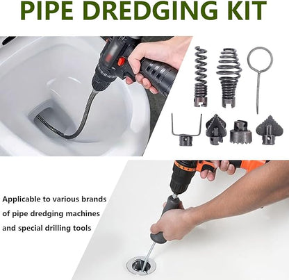 Drain Cleaner Combination Cutterhead Set, 7-Piece Drain Cleaner Spring Loaded Auto Locking Drain Dredge Cutterhead Set for Dredging Pipes Dredger (Gray)