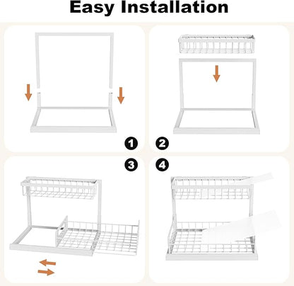 REALINN Under Sink Organizer, Pull Out Cabinet Organizer 2 Tier Slide Out Sink Shelf Cabinet Storage Shelves, Under Sink Storage for Kitchen Bathroom Cabinet, White, 1 Pack