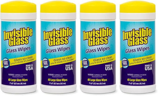 Invisible Glass 90160-4PK Glass Cleaning Wipes, Pre-Moistened, Streak-Free and Lint-Free, Safe for Windows, Mirrors, Windshields, and Tinted Glass, 40 Count (Pack of 4)