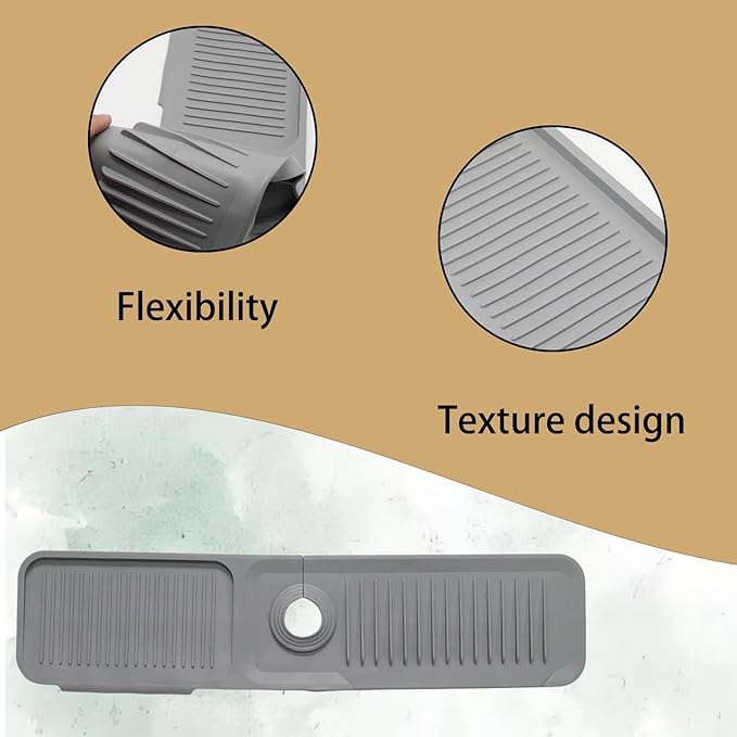 24 Inch Light Gray Durable Faucet Mat, Silicone Kitchen Sink Splash Guard Behind Faucet, Draining Mat for Kitchen/Bathroom/Farmhouse/RV (60 * 15 * 1.8cm)