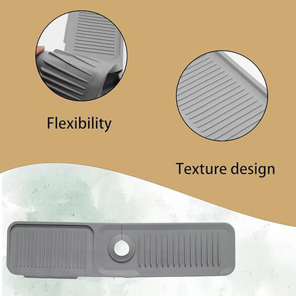 24 Inch Light Gray Durable Faucet Mat, Silicone Kitchen Sink Splash Guard Behind Faucet, Draining Mat for Kitchen/Bathroom/Farmhouse/RV (60 * 15 * 1.8cm)