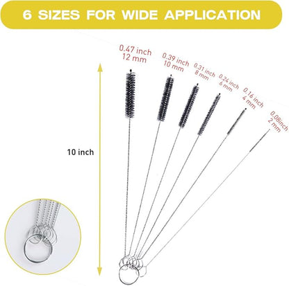Brush Family Straw Cleaner Brush Set,6 Piece Long Drinking Straws Cleaning Brush Pipe Tube Tiny Brushes 10-inch,Black