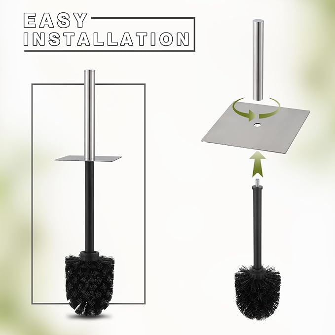 Grey Toilet Bowl Brush and Holder for Bathroom，Resin Toilet Brush and Holder Set with Stainless Steel Handle，Deep Cleaning Modern Toilet Cleaner Brush -Space Saving, Covered Brush