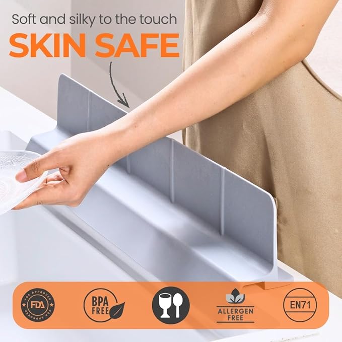 Extra Wide Silicone Sink Splash Guard 18” – Bright Gray- Small