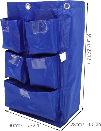 Cleaning Janitorial Cart Bag: Housekeeping Pushcart Garbage Storage Bag Replacement Cleaning Supplies Organizer for Trash Collection Blue