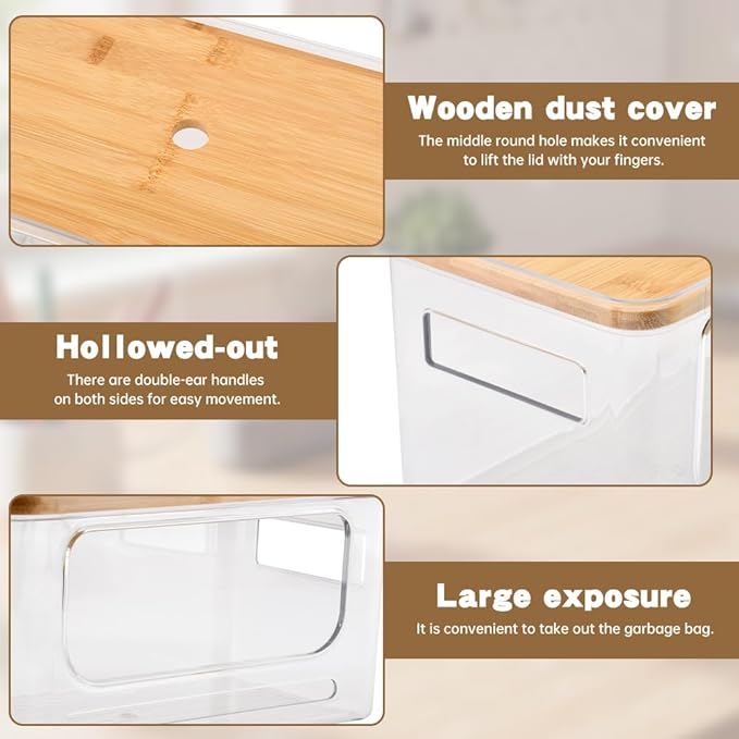 2 Pack Trash Bag Holder with 30 Free Trash Bags, Stackable Under Sink Garbage Bag Storage Dispenser Organizer with Bamboo Lid, Versatile Kitchen Pantry Laundry Room Organization