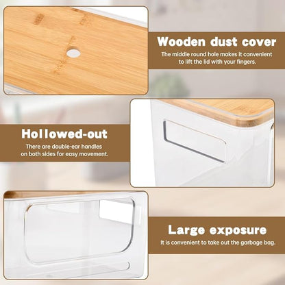 2 Pack Trash Bag Holder with 30 Free Trash Bags, Stackable Under Sink Garbage Bag Storage Dispenser Organizer with Bamboo Lid, Versatile Kitchen Pantry Laundry Room Organization