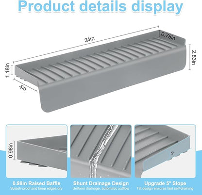 Silicone Sink Edge Protectors 4" x 24", Upgrade Kitchen Sink Splash Guards With Suction Cup, Splash Guard For Bathtub Sink, Countertop Protectors For Quartz Kitchen Sink（Gray）