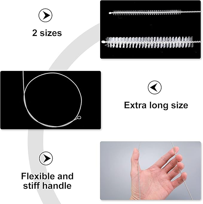 4 Pcs Extra Long Pipe Cleaners with Soft Nylon Bristles Head Cleaning Brush for Straw Tube Pipe Hose Bottle Refrigerator Drain, 1m/39in