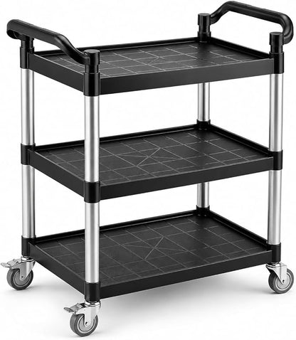 3-Tier Rolling Utility Cart with 2 Locking Brakes, 520 Lbs Heavy Duty 31.5"x15.7"x40.6" Commercial Service Cart, Tangle-Free Silent Wheels for Home, Office, Restaurant, Warehouse, Kitchen
