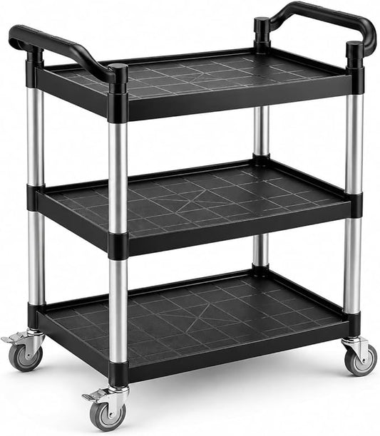 3-Tier Rolling Utility Cart with 2 Locking Brakes, 520 Lbs Heavy Duty 31.5"x15.7"x40.6" Commercial Service Cart, Tangle-Free Silent Wheels for Home, Office, Restaurant, Warehouse, Kitchen