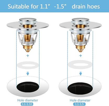 QYHNYJF Bathroom Sink Stopper with Hair Catcher – Universal Pop-Up Drain Strainer for 1.1–1.5 inch US Standard Sink Drain Holes, Anti-Clog Basin Stopper, Silver