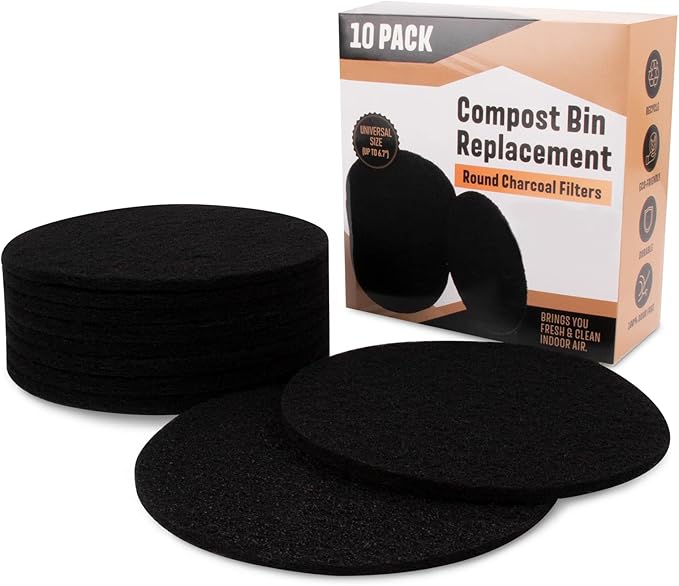 10 Pack Charcoal Filters for Kitchen Compost Bin, Compost Filters for Countertop Bin Pail Replacement, Activated Charcoal Home Bucket Refill Sets, Round 6.7 Inch