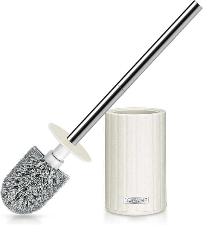Toilet Bowl Brush and Holder, Durable Toilet Scrubber Bristles, Long Stainless Steel Handle, Ceramic Texture Toilet Brush and Holder Set, Deep Cleaning Toilet Brush for Bathroom, Cream