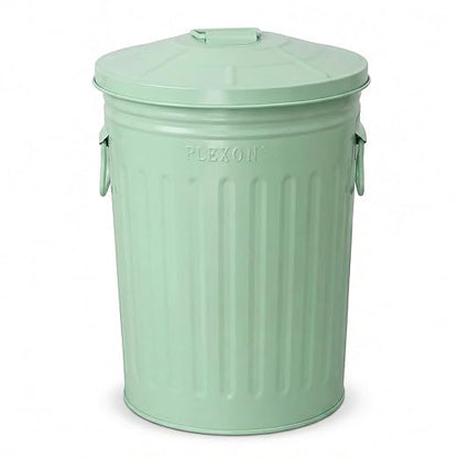 Plexon 2 Gallon Small Metal Trash Can with Lid Bathroom Garbage Can with Lid Bathroom Trash Can for Bedroom Office Kitchen Indoor Waste Basket, Round Powder Coated Green Bucket