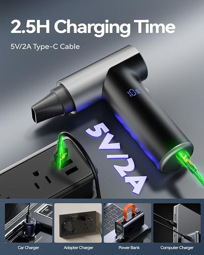 Compressed Air Duster, 200000RPM Super Power Electric Air Duster, 11-Gear Stepless Speed Mini Blower with Aluminum Alloy, Cordless Dust Blower for Computer, Keyboard, House, Outdoor, and Car
