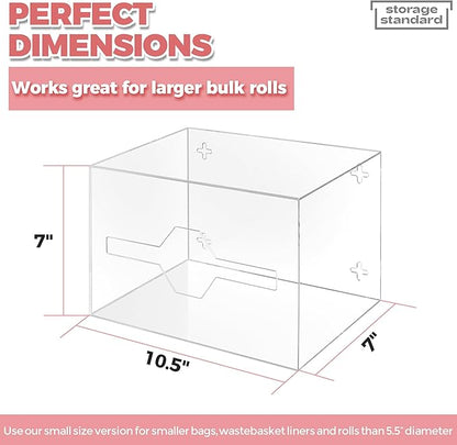 Storage Standard Trash Bag Holder Dispenser 10.5'' x 7'' x 7''- Acrylic Bags Dispensing Roll Organizer Holder, Garbage Liner Holder for Cabinet & Under Sink – Box Has Open Side Design
