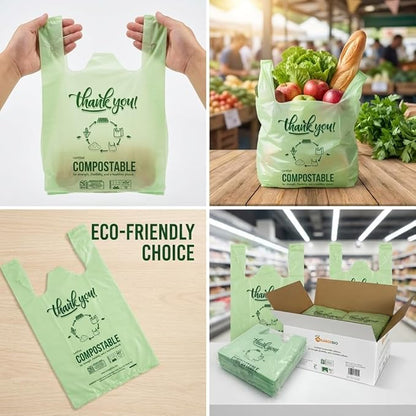 (Extra Large) OrangeBio Certified Home Compostable Shopping Bags, 500 Ct, 12" x 6" x 23", Hold 30 lbs, Thank You/Grocery/Take Out/T Shirt/To-Go Bags for Retail, Grocery Store