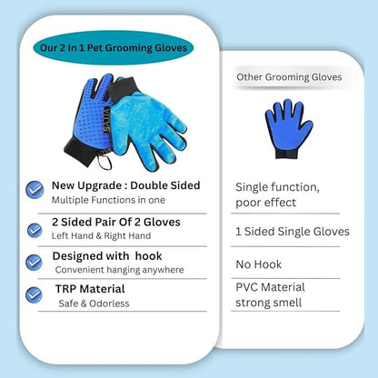 2-in-1 Pet Grooming Gloves 2-Pack – Double-Sided Deshedding & Pet Hair Remover for Dogs & Cats – Gentle Massage Glove for Shedding Fur – Lint Remover for Furniture & Clothing