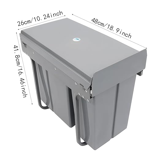 Pullout Trash Can, 10L + 20L Pull Out Under Cabinet Trash Can with Lid, Kitchen Cabinet Garbage Can Sliding Out Under Counter Waste Bin (Grey)