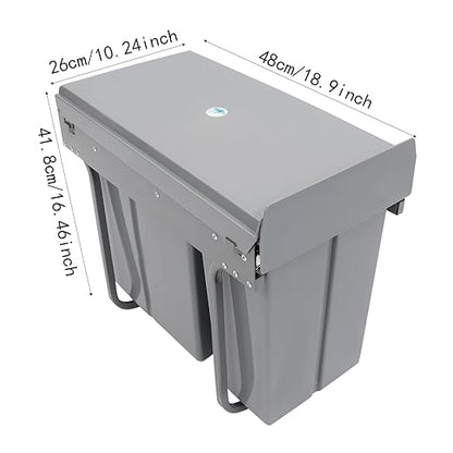 Pullout Trash Can, 10L + 20L Pull Out Under Cabinet Trash Can with Lid, Kitchen Cabinet Garbage Can Sliding Out Under Counter Waste Bin (Grey)