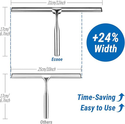 ecooe Silicone Shower Squeegee with Hanger, Shower Glass Cleaner Wiper, Black Window Squeegee Scraper with Stainless Steel Core for Home Bathroom Kitchen Car Glass Doors