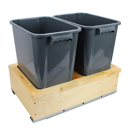 Dowell B21 Wood Base Wastebasket Pullout with Two 35Qt Plastic Bins (4008 0221-35 * 2)