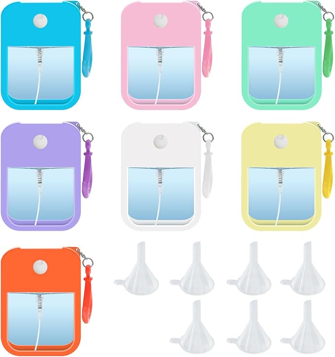 7 Pieces Card Spray Bottle, 38ml Mini Card Shape Reusable Sprayer Bottle with Hook and Silicone case Travel-Friendly Empty Bottles for Alcohol, Hand Sanitizer, and Cosmetics