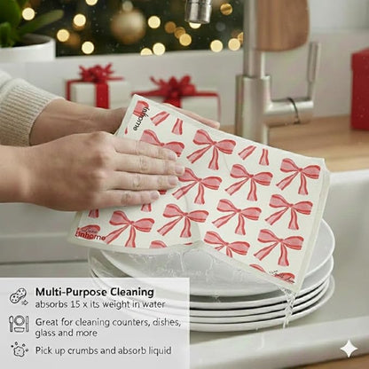 Christmas Holiday Swedish Dishcloth, Reusable Paper Towel, Super Absorbent Cellulose Sponge, Washable Kitchen Cleaning Cloth (Evergreen Holiday - 4 Pack)
