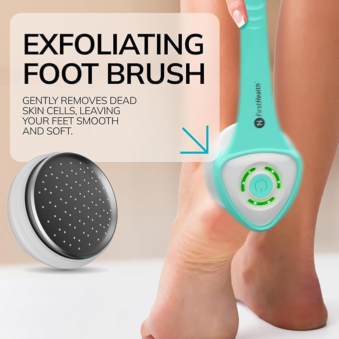 FIRSTHEALTH 6-in-1 Electric Exfoliating Body Scrubber for Women & Men, USB-C Rechargeable IPX7 Waterproof Shower Brush, Detachable Long Handle Back Scrubber & Foot Brush, 3 Modes