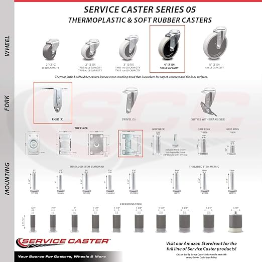 7734L1 FG7734L10000 Rubbermaid Mobile Work Center 7734-88 Replacement Rigid Caster – Fits Rubbermaid Mobile Work Center 7734-88 – Set of 2 – Service Caster Brand