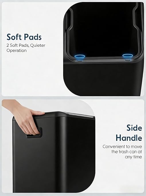 Arlopu 16Gal Dual Trash Can w/2 Built-in Box for Odor Control, Hands-Free Kitchen Garbage Bin, Recycle Waste Dustbin, Soft-Close Lid, 2 Buckets,Foot Pedal, Side Handle, Airtight,for Home (Black)