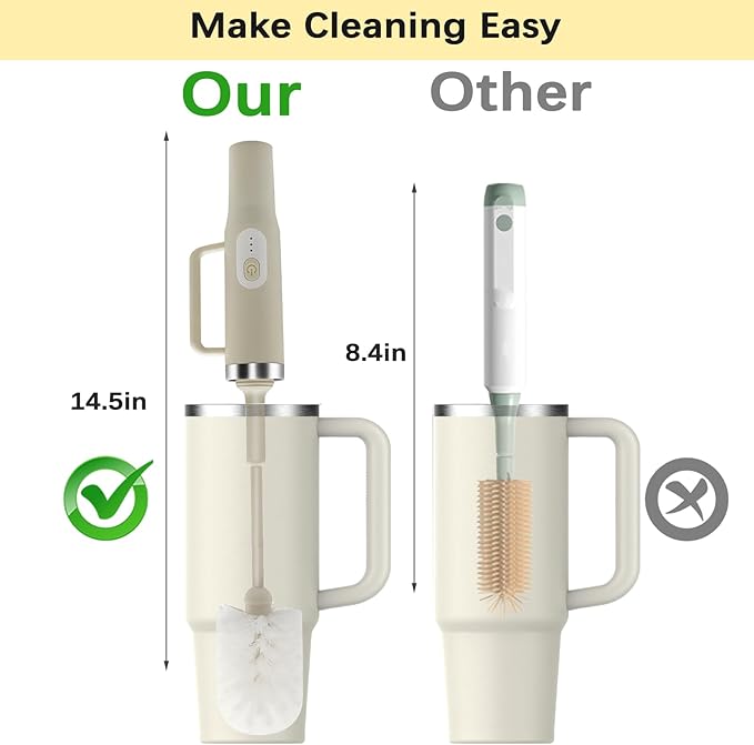 5-in-1 Long Handle Electric Bottle Brush Cleaner and Straw Cleaning Brush with Removable Brush Head, Multi-Function Rechargeable,for Stanley Cups, Baby Bottles, Pacifiers, Coffee Cups, Sports Bottles