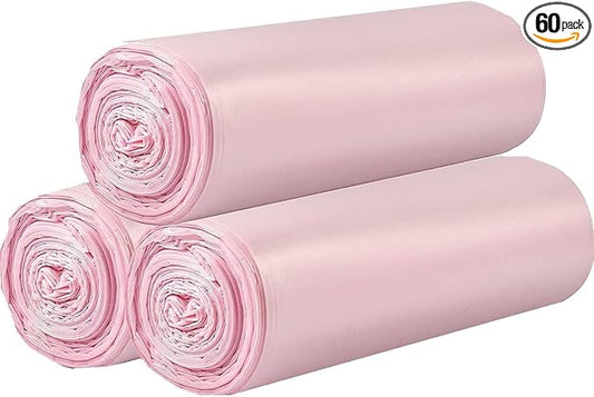3 Rolls Small Trash Bags - 60 Counts Durable 4 Gallon Small Garbage Bags for home office kitchen Bathroom Bedroom Trash Can liners（Pink）