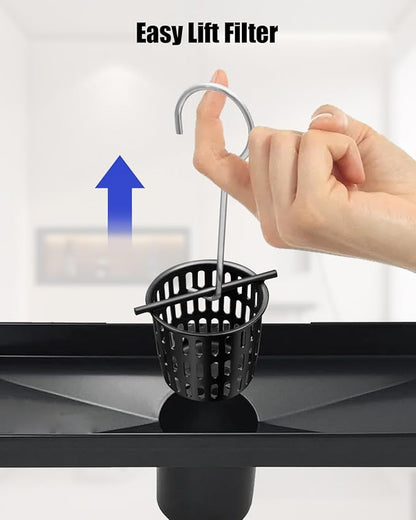 1 Pc 2 Inch Hair and Debris Strainer, Black Coating Shower Drain Strainer with Lifting Hook, Stainless Steel Debris Basket Shower Catcher for Square/Floor Drain