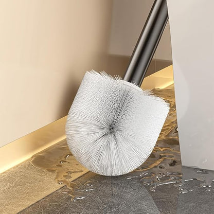 Generic Wall Mounted Toilet Brush Holder with Storage Rack, Grey ABS Plastic, Suction Cup Installation, 21x7.5x39cm, Bathroom Organizer
