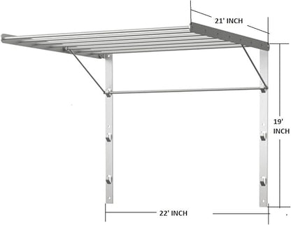 Wall Mounted Clothes Drying Rack - Stainless Steel Collapsible Laundry Rack - Space Saving Folding Accordion Dryer for Indoor & Outdoor Use (22Wx21Dx19H)